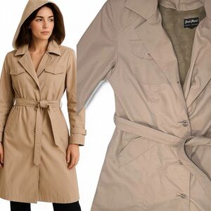 VTG 70s MOD MAID Detachable Hood & Insulated Liner Beige Belt Trench Coat Sz 7/9